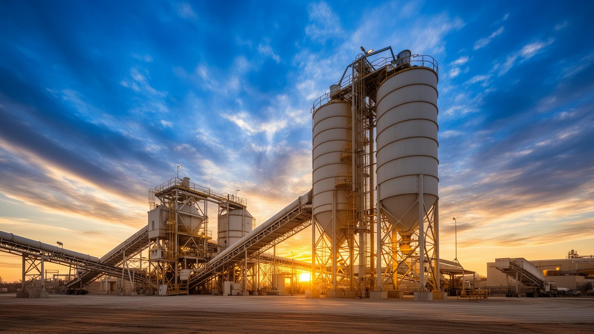 Batch plant at sunset